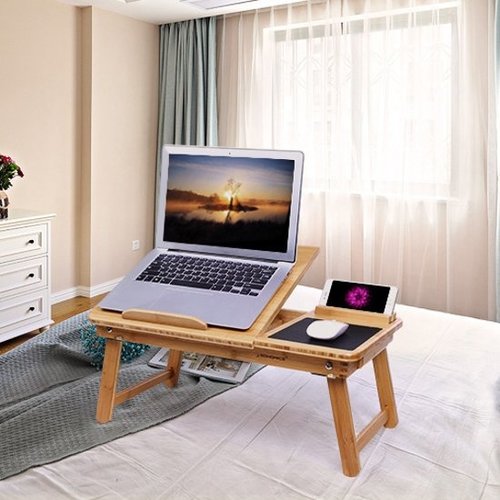 Bamboo laptop table, mousepad and telephoneholder included