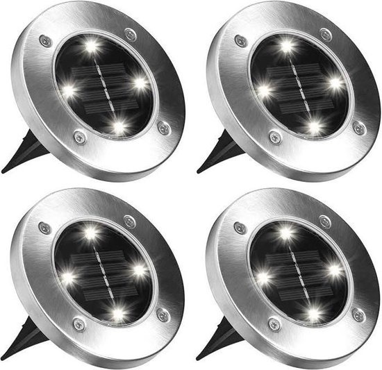 etiket slijm Doodskaak Grundig grondlamp - solar - 4 stuks - 4 LED's - RVS