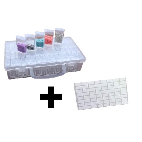 Diamond Painting Storage Box - Sorting box with 64 compartments - Including sticker sheet