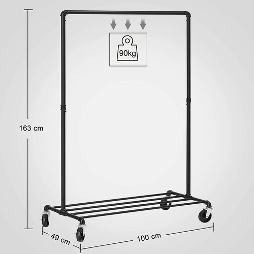 Parya Home - Clothes Rack on Wheels - Metal - Black