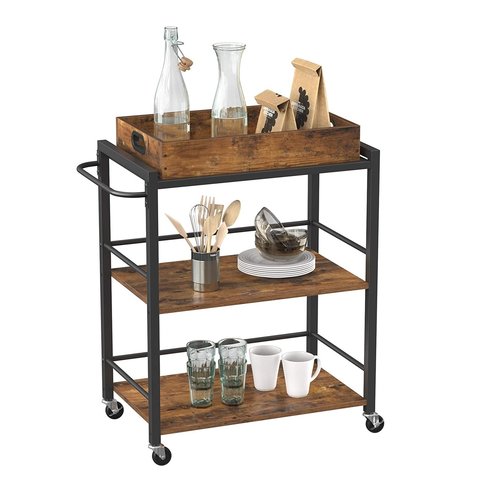 Parya Home - Serving trolley - 3 Layers - With wheels - Industrial - Brown