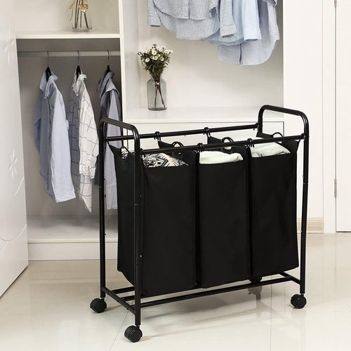 Parya Home - Laundry Basket - On Wheels - 132 Liter - Black