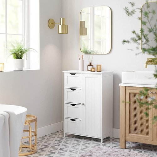 Parya Home - White Cupboard - Including 4 Cabinets & Door - Wood - White