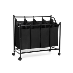 Laundry basket on wheels with 4 sorting compartments