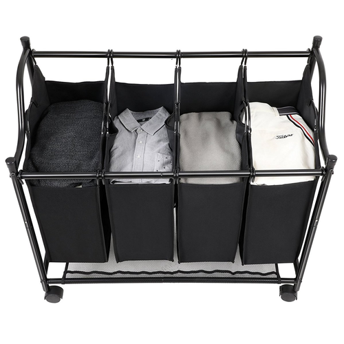 Laundry Sorter Basket On Wheels - Large Double Laundry Sorting Basket With Four Compartments - Sorting Laundry Bag - 4 Laundry Bags