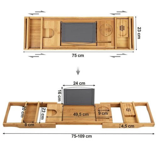 Badplank - Uitschuifbaar - Bamboe - 75x23 cm