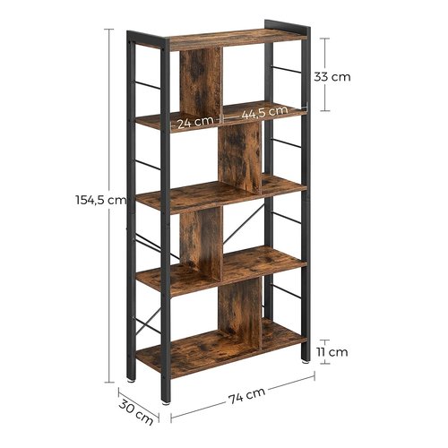 Parya Home - Bookcase - 5 Shelves - Wood - Brown