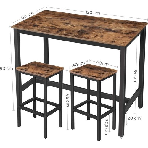 Vasagle - Bar Table Set - 120x60x90 - Dark Brown