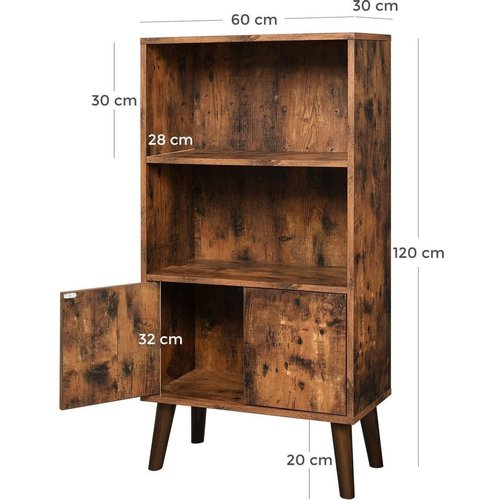 Vasagle - Retro Boekenkast - Houtlook - 60 x 30 x 120 cm