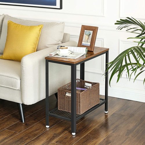 Parya Home - Rectangular Side Table - Includes Grating Board - Iron Frame - Vintage - Dark Brown