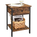 Parya Home - Wooden Nightstand - Includes Drawer and Shelf - Iron Frame - Vintage - Dark Brown