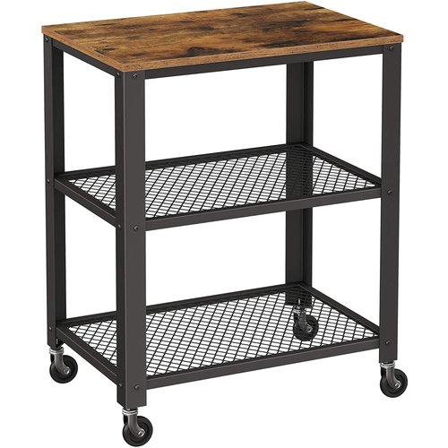 Parya Home - Serving Cart on Wheels - Includes 2 Grid Shelves - 4 Wheels - Vintage - Dark Brown