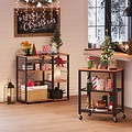 Parya Home - Serving Cart on Wheels - Includes 2 Grid Shelves - 4 Wheels - Vintage - Dark Brown