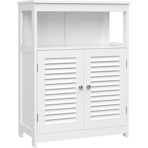 Parya Home - White Bathroom Cabinet - Includes 2 Slat Doors - Rustic - MDF