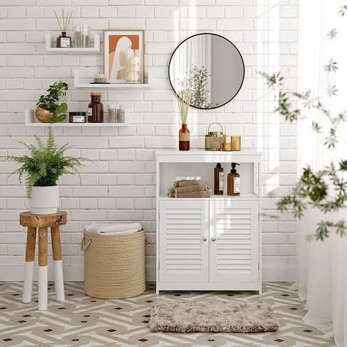 Parya Home - White Bathroom Cabinet - Includes 2 Slat Doors - Rustic - MDF