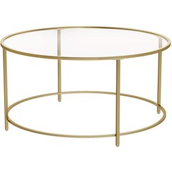 Parya Home - Round Coffee Table - Glass Plate - Metal Frame - Coffee Table - Gold