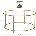 Parya Home - Round Coffee Table - Glass Plate - Metal Frame - Coffee Table - Gold