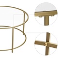 Parya Home - Round Coffee Table - Glass Plate - Metal Frame - Coffee Table - Gold