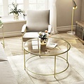 Parya Home - Round Coffee Table - Glass Plate - Metal Frame - Coffee Table - Gold