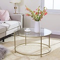 Parya Home - Round Coffee Table - Glass Plate - Metal Frame - Coffee Table - Gold