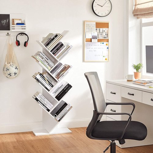 Parya Home - White Bookcase - Standing Bookcase - 8 Shelves - Wood