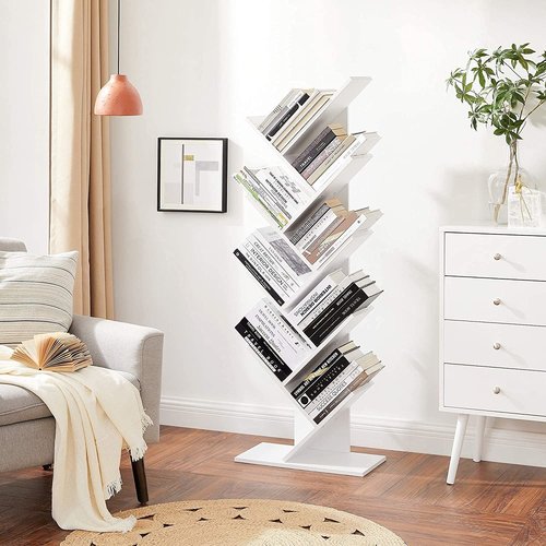 Parya Home - White Bookcase - Standing Bookcase - 8 Shelves - Wood