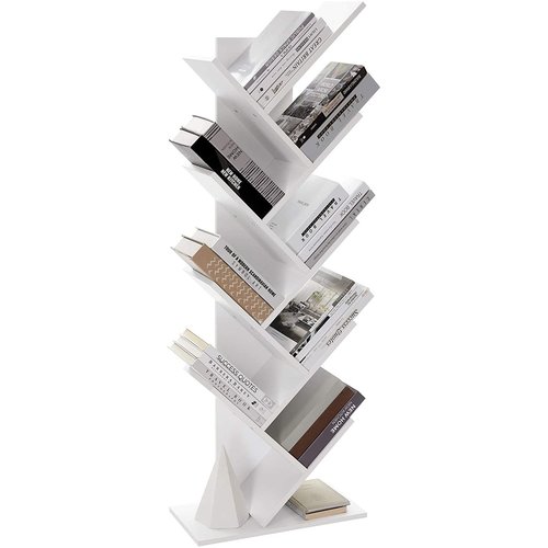 Parya Home - White Bookcase - Standing Bookcase - 8 Shelves - Wood