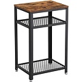 Parya Home - Rectangular Side Table - Includes 2 Grid Shelves - Metal Frame - Vintage - Dark Brown