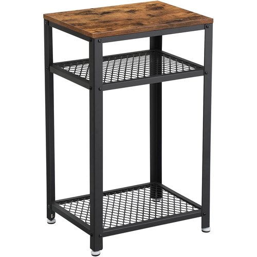 Parya Home - Rectangular Side Table - Includes 2 Grid Shelves - Metal Frame - Vintage - Dark Brown