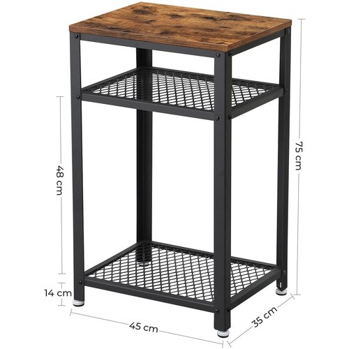 Parya Home - Rectangular Side Table - Includes 2 Grid Shelves - Metal Frame - Vintage - Dark Brown