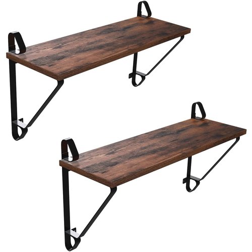 Parya Home - Wooden Wall Shelves - Set of 2 - Stable Hanging Shelves - Industrial - Dark Brown