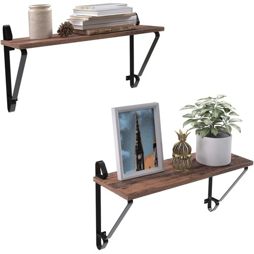 Parya Home - Wooden Wall Shelves - Set of 2 - Stable Hanging Shelves - Industrial - Dark Brown