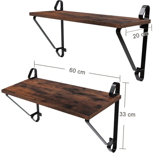 Parya Home - Wooden Wall Shelves - Set of 2 - Stable Hanging Shelves - Industrial - Dark Brown