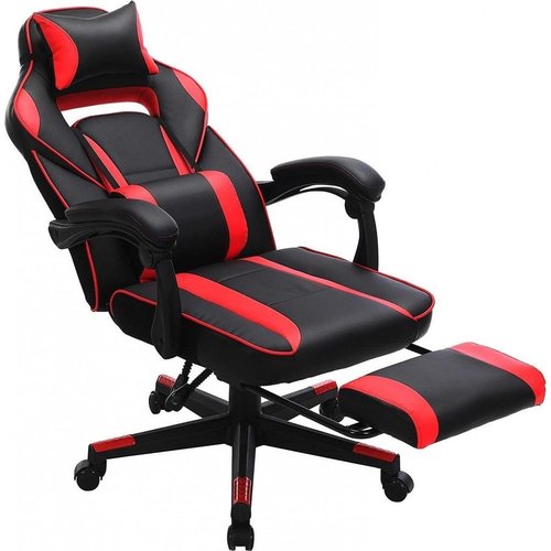 Luxurious Gaming Chair - With Head Cushion - Leatherette - Black & Red