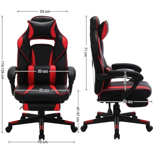 Luxurious Gaming Chair - With Head Cushion - Leatherette - Black & Red