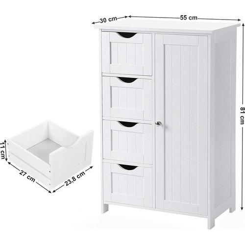 Bathroom Cabinet - 4 Drawers - MDF - White