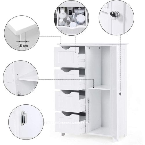 Bathroom Cabinet - 4 Drawers - MDF - White