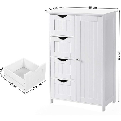 Bathroom Cabinet - 4 Drawers - MDF - White