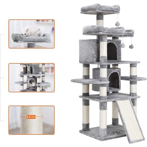 XXL Cat tree - Grey - 60 x 55 x 172 cm - 60 x 55 x 172 cm