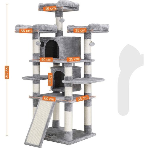 XXL Cat tree - Grey - 60 x 55 x 172 cm - 60 x 55 x 172 cm