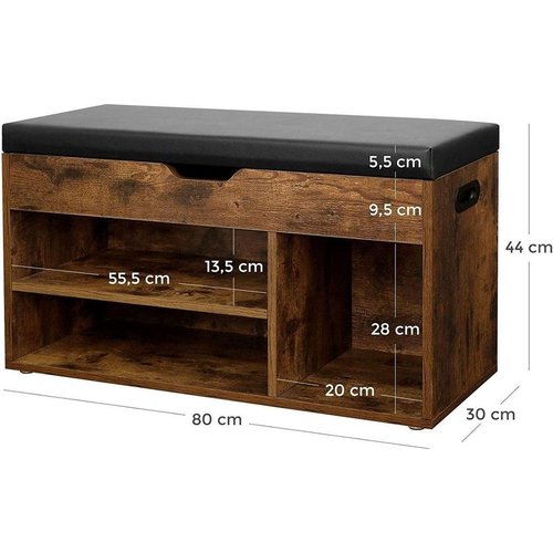 Songmics Shoe bench - Shoe rack - Storage space under the seat - hallway, living room, bedroom - Shoe cabinet - Capacity 150 kg - 80 x 30 x 44 cm