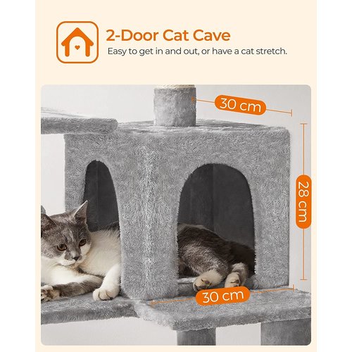 FEANDREA - cat tree - 143 cm - stable cat tree with cat house - light grey