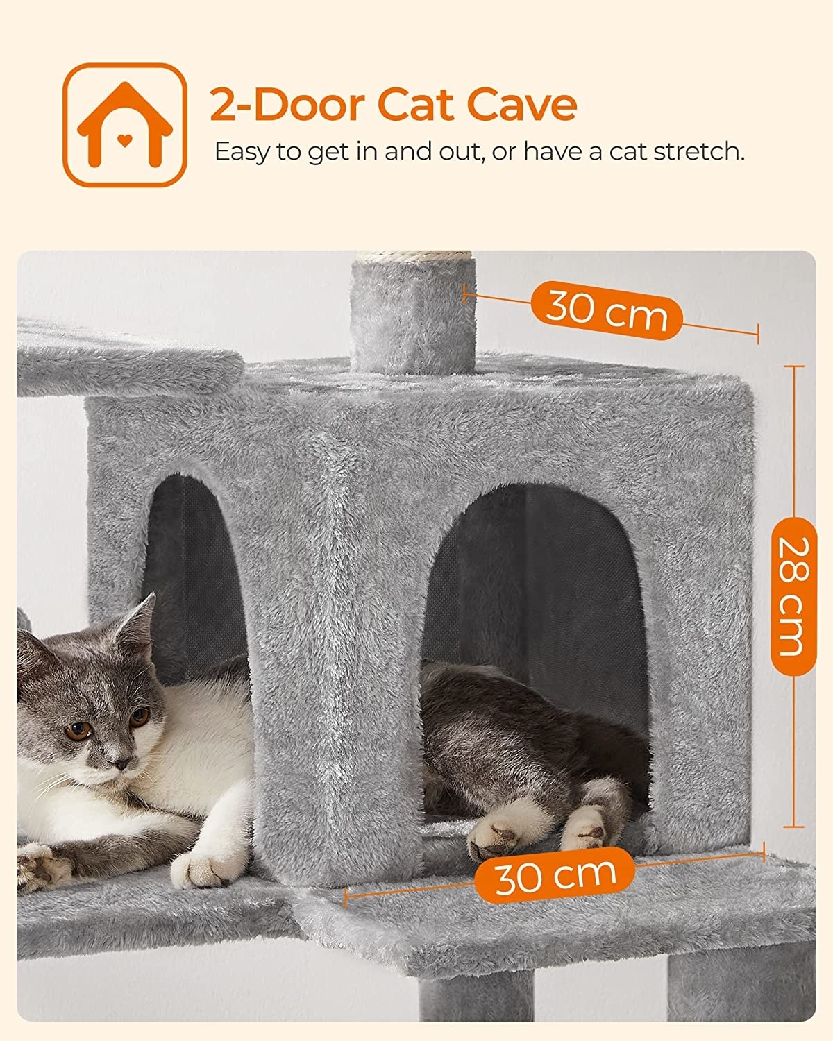 FEANDREA - cat tree - 143 cm - stable cat tree with cat house - light