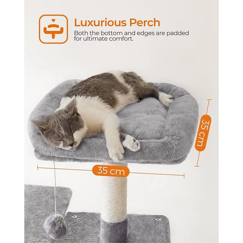 FEANDREA - cat tree - 143 cm - stable cat tree with cat house - light grey