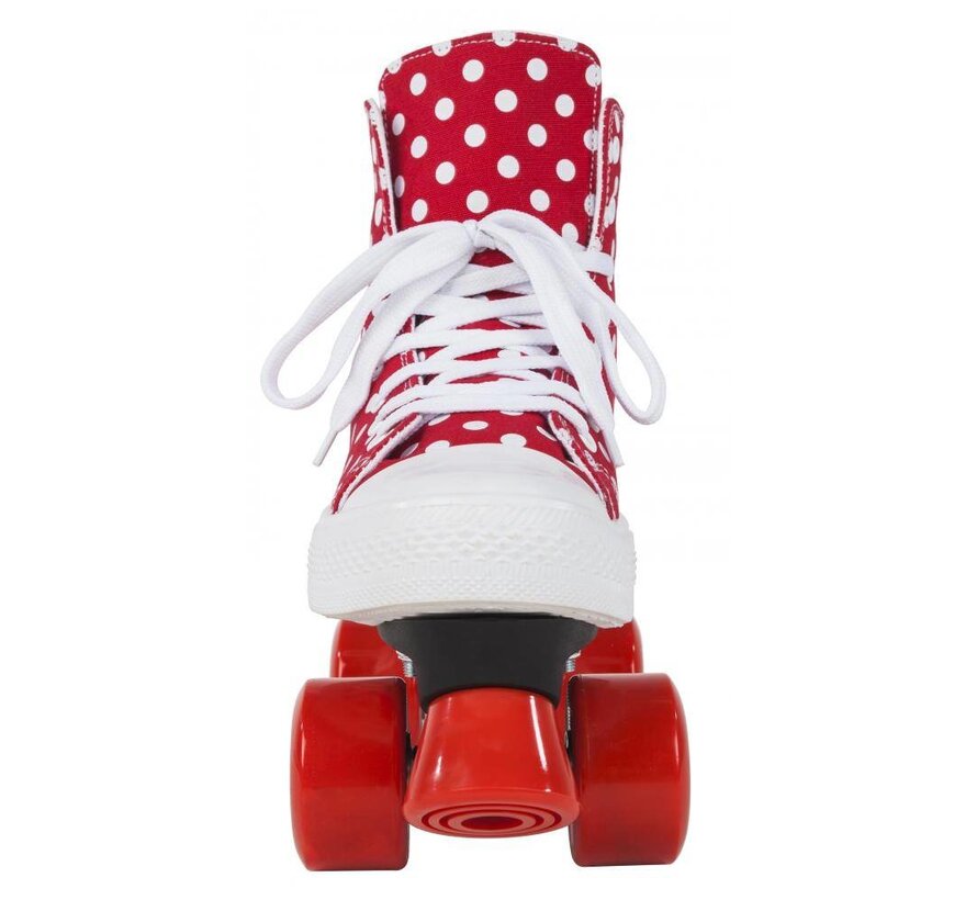 ROOKIE CANVAS HIGH ROOD/WITTE ROLSCHAATSEN