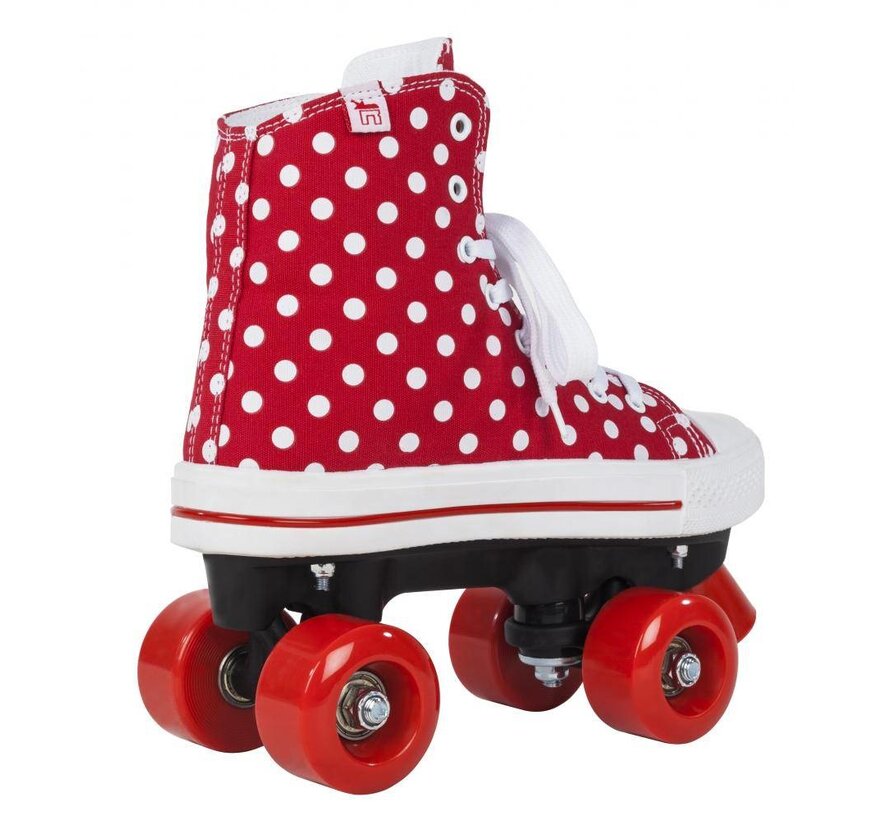 ROOKIE CANVAS HIGH ROOD/WITTE ROLSCHAATSEN