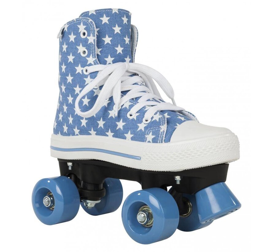 ROOKIE CANVAS HIGH BLAUW/WITTE ROLSCHAATSEN