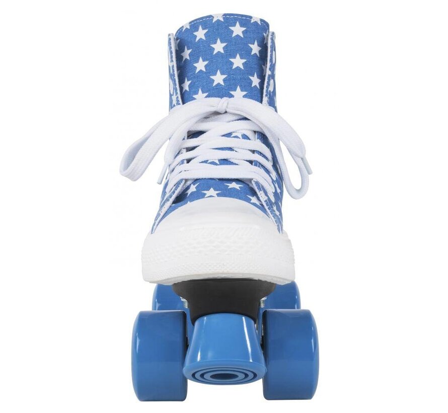 ROOKIE CANVAS HIGH BLAUW/WITTE ROLSCHAATSEN