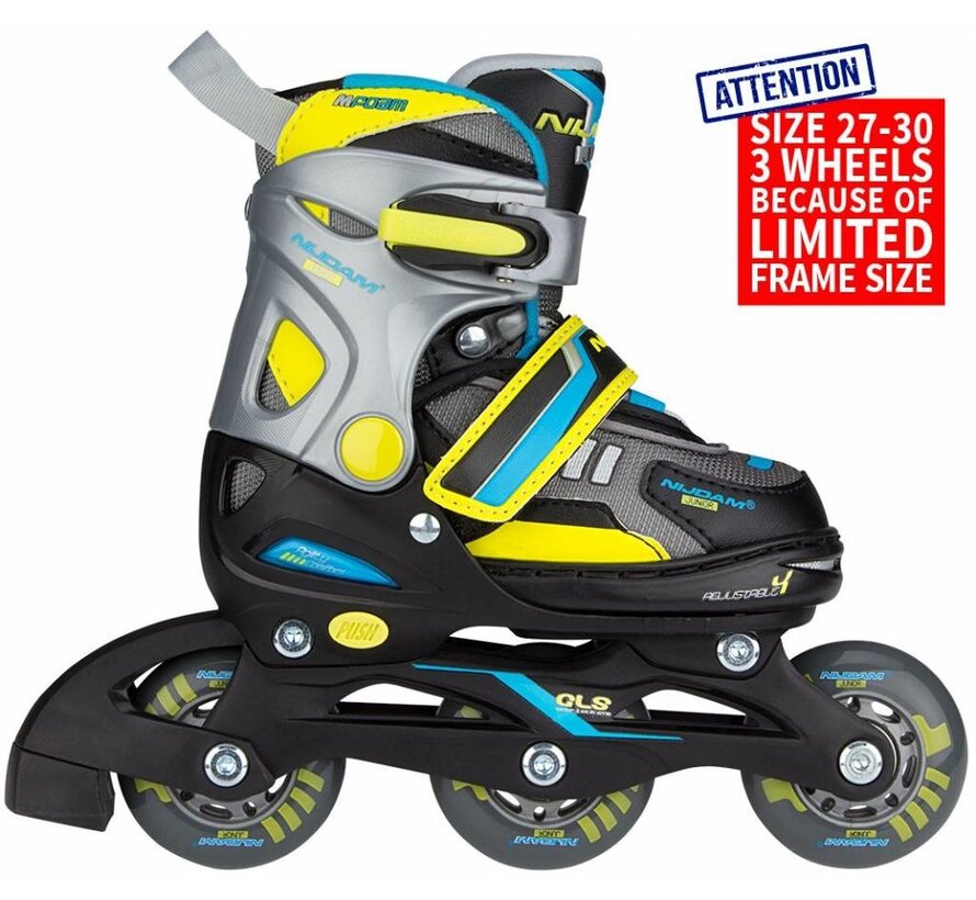 NIJDAM VERSTELBARE INLINE SKATES, ZWART/GEEL