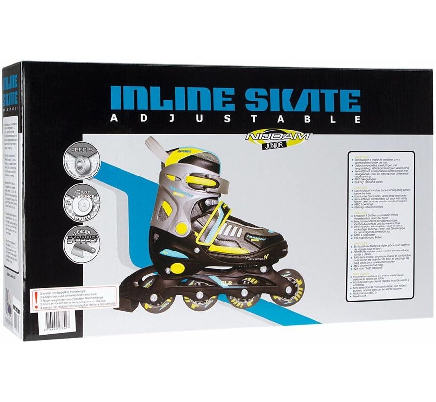 NIJDAM VERSTELBARE INLINE SKATES, ZWART/GEEL